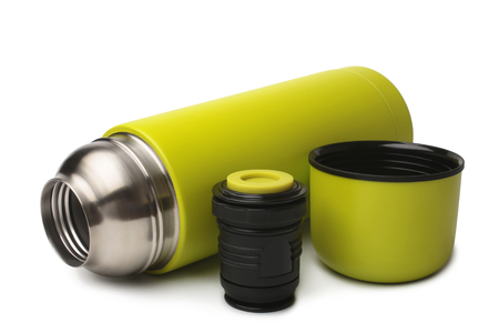 Vacuum flask on white backgroundの写真素材