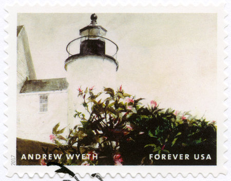 USA - CIRCA 2017: A stamp printed in USA shows Lighthouse, Andrew Newell Wyeth (1917-2009), Ceremony...
