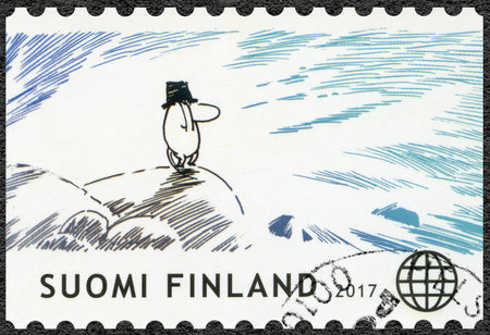FINLAND - CIRCA 2017: A stamp printed in Finland shows The time travel, circa 2017のeditorial素材