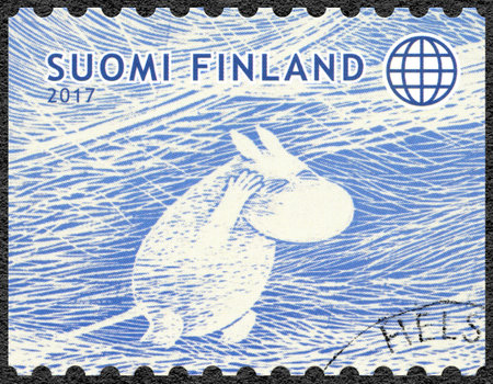 FINLAND - CIRCA 2017: A stamp printed in Finland shows The time travel, circa 2017のeditorial素材