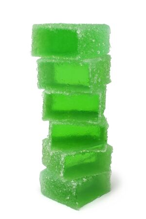 Stack of fruit jelly candies on white backgroundの写真素材