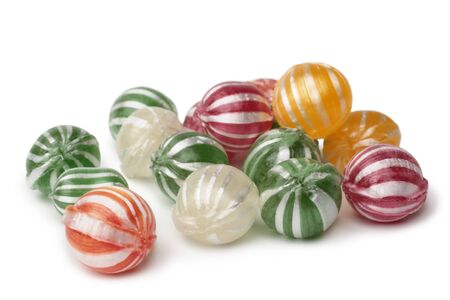 Assorted colored candies on white backgroundの写真素材