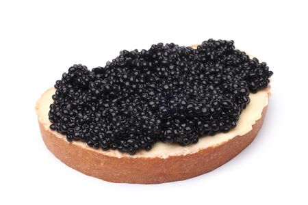 Sandwich with black caviar on white backgroundの写真素材