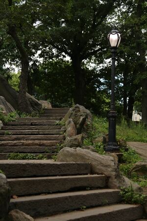 Rock stairs in Central Park in New York City, vertical pictureの写真素材