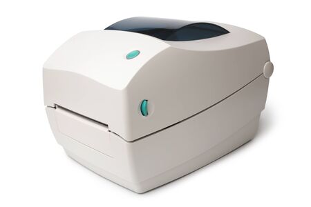 Thermal printer for labels, receipts, barcodes, tags on white background