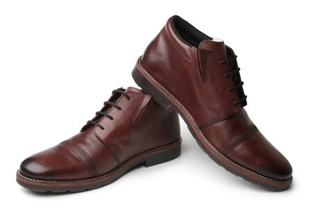 Leather boots on white backgroundの写真素材