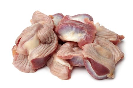 Fresh chicken gizzards on white background