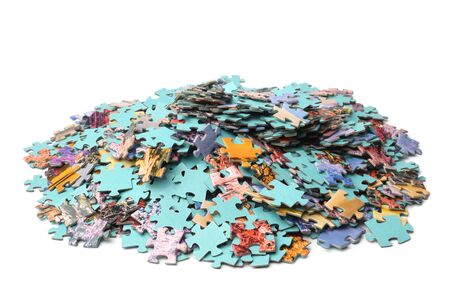 Pieces of a puzzle on white backgroundの写真素材