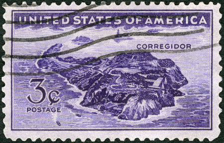 USA - CIRCA 1944: A stamp printed in USA shows View of Corregidor, Philippines Issue, Final resistance of the US and Philippine defenders on Corregidor, circa 1944のeditorial素材