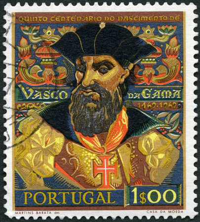 PORTUGAL - CIRCA 1969: A stamp printed in Portugal shows Vasco da Gama (1469-1525), navigator who...