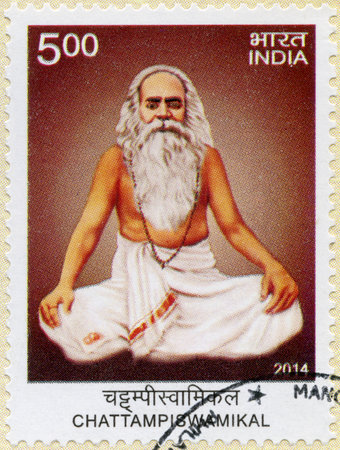 INDIA - CIRCA 2014: A stamp printed in India shows Chattampi Swamikal (1853-1924), Social reformer writer, circa 2014のeditorial素材