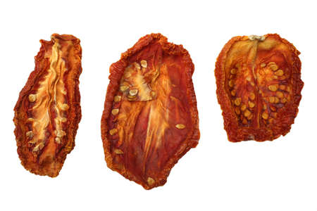 Dried tomatoes isolated on white backgroundの写真素材