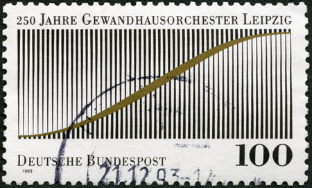 GERMANY - CIRCA 1993: A stamp printed in Germany shows Leipzig Gewandhaus Orchestra, 250th Anniversary, circa 1993のeditorial素材