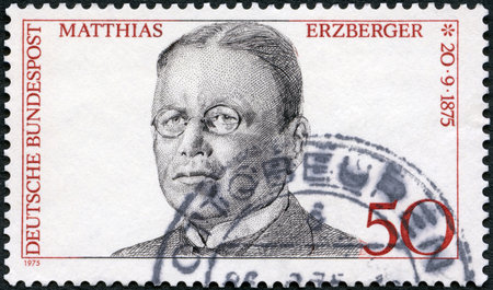 GERMANY - CIRCA 1975: A stamp printed in Germany shows Matthias Erzberger (1875-1921), politician, circa 1975のeditorial素材