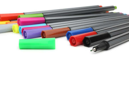 Set of multicolored fineliners on whiteの写真素材