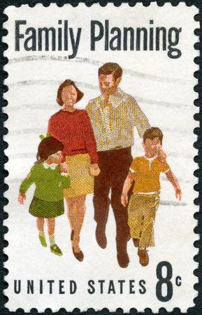 USA - CIRCA 1972: A stamp printed in USA shows Family, Family Planning Issue, circa 1972のeditorial素材