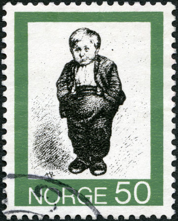 NORWAY - CIRCA 1972: A stamp printed in Norway shows Little Man, illustrations for folk tales by Theodor Severin Kittelsen (1857-1914), circa 1972のeditorial素材