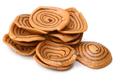 Chinese cow ear cookies on white backgroundの写真素材