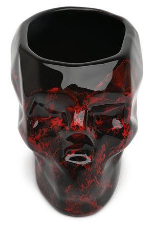 Ceramic vase in the form of a skull on white backgroundの写真素材