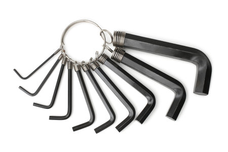 Set of L-shaped hex wrench on white background