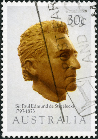 AUSTRALIA - CIRCA 1983: A stamp printed in Australia shows Sir Paul Edmund de Strzelecki (1797-1873), Explorers, circa 1983のeditorial素材