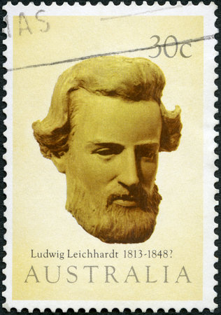 AUSTRALIA - CIRCA 1983: A stamp printed in Australia shows Friedrich Wilhelm Ludwig Leichhardt (1813-1848), Inland Explorers, circa 1983のeditorial素材