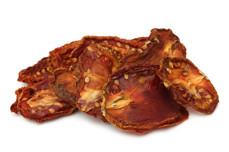 Dried tomatoes on white backgroundの写真素材