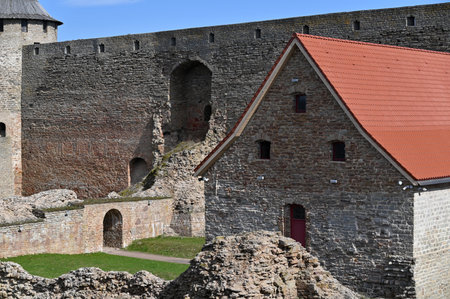 Ivangorod Fortress. The remains of the fortifications 1492 and barn gunpowder, Ivangorod, Leningrad Oblast, Russia.の写真素材