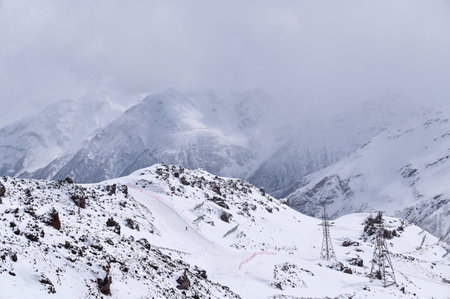 View on snow mount, Elbrus ski slope, Russia