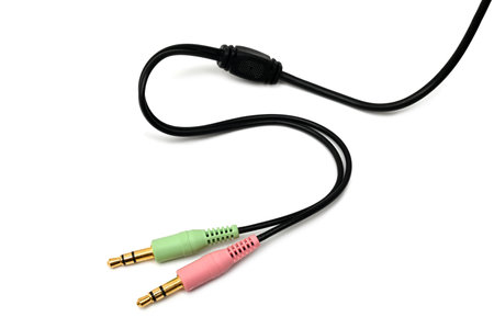 Audio jack cable on white background