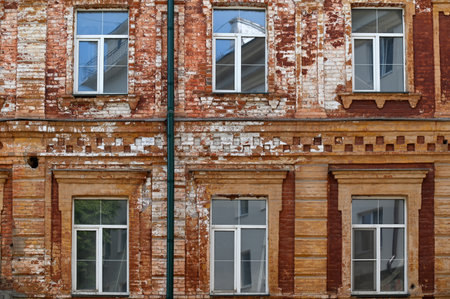 Fragment of old building with and windowsの写真素材