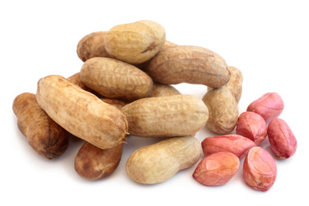 Fresh peanuts on white background