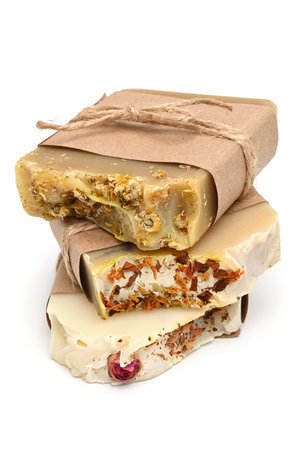 Handmade natural soap on white background