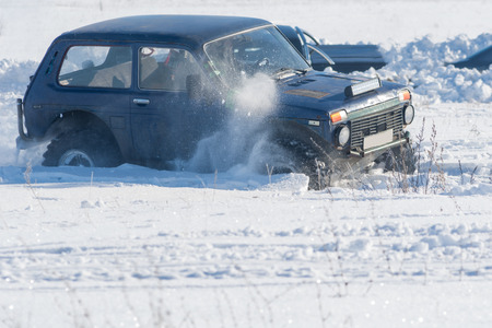 Jeep in the snowの写真素材