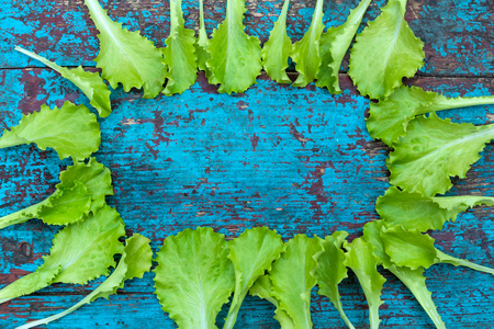lettuce on wooden backgroundの写真素材