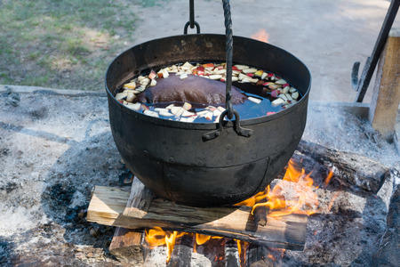 cauldron on the fire cooking compote
