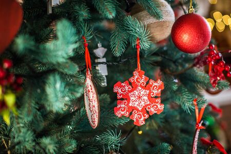 Decorated Christmas tree closeup