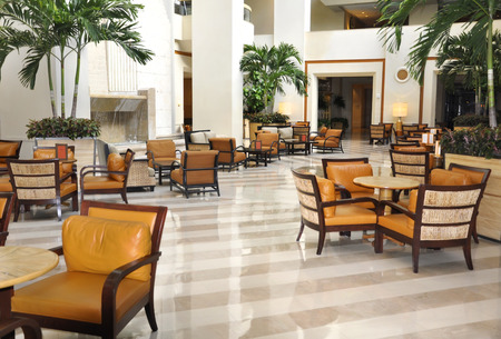 Hotel lobby hall interior with cafeのeditorial素材