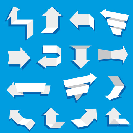 Abstract arrows on blue backgound. Set of paper arrows.のイラスト素材