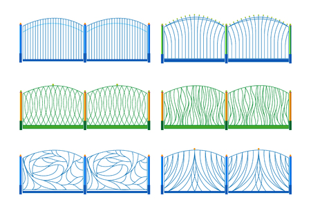 Illustration of the different designs of fences  on a white backgroundのイラスト素材
