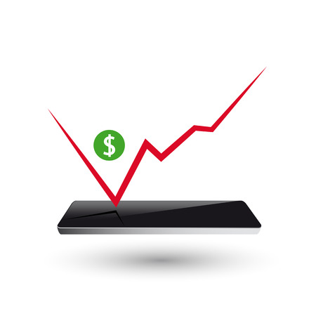 smart phone new technology electronic device with apps icons flat design vector illustration. graph busines marketのイラスト素材