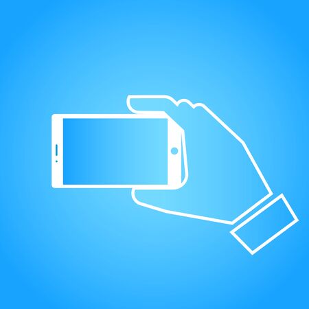 taking a selfie photo flat design on blue backgroundのイラスト素材