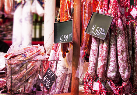 Meat on shopwindow at the european marketの写真素材
