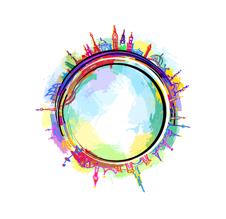 Travel around the world. World arhitecture.のイラスト素材