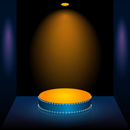 Black Empty Photo Studio with yellow light lamp.のイラスト素材