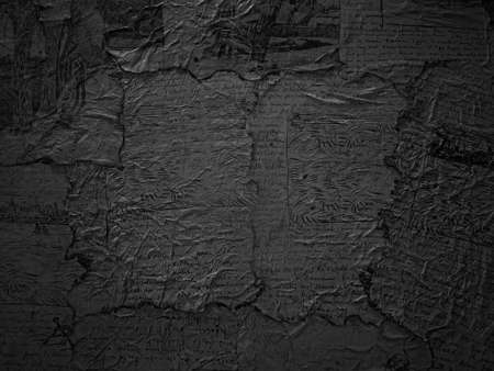Old dirty crumpled paper background. Dark background.の写真素材