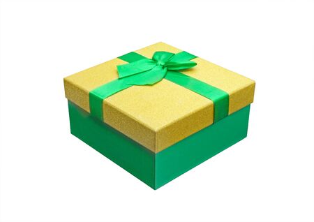 Beautiful gift box on a white background, top view.                               の写真素材
