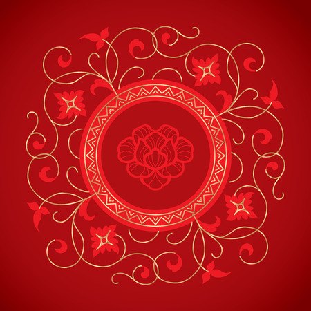 chinese vintage flower elements on classic red backgroundのイラスト素材