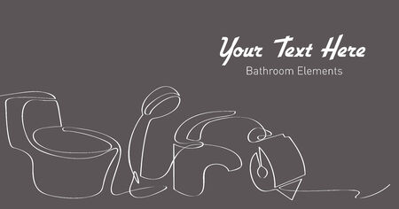 Illustration of bathroom elements. Sketch of faucet, toilet, toilet paper holder, shower, sink drain.のイラスト素材