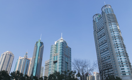 SHANGHAI-FEB. 9, 2015. Skyscrapers at Lujiazui, a national-level development zone designated by government. Landmarks of Shanghai China.のeditorial素材